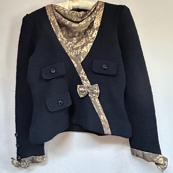 Vintage Adolfo at Saks 5th Avenue Women's Wool Boucle Knit Sweater Small Black